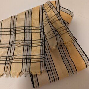 Vintage Yellow Black and White Womens Plaid Fringe Scarf with flaws